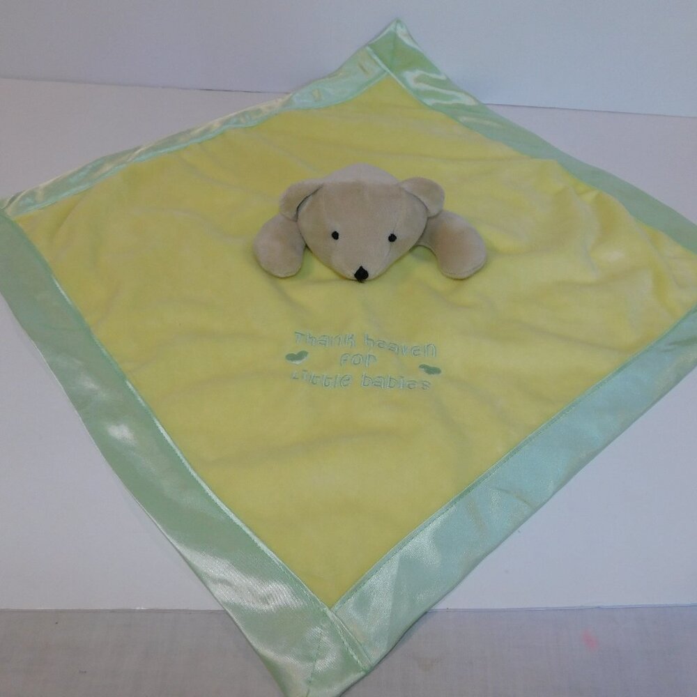 Tan Bear Yellow Green Thank heaven for Little babies Security Blanket Baby Lovey